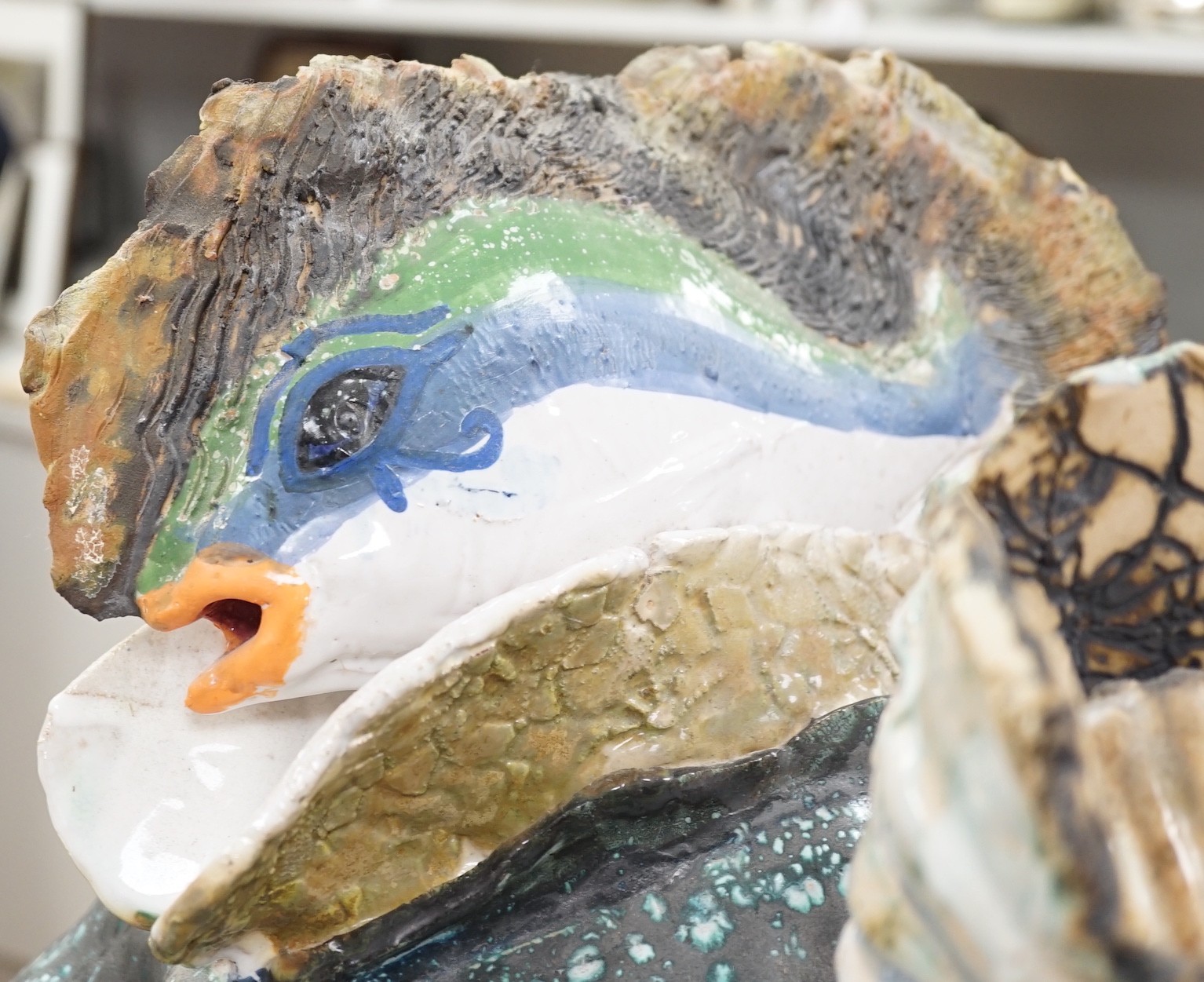A large ceramic mer-creature sculpture, 58cm